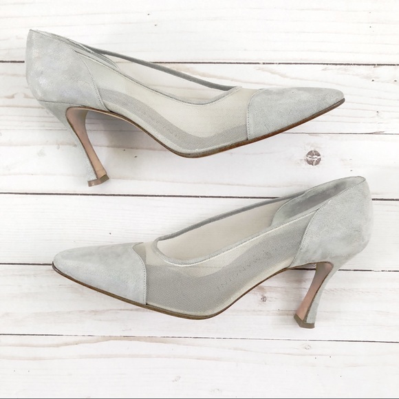 Vintage Rene Mancini Iridescent Silver Suede Pumps - Picture 5 of 5